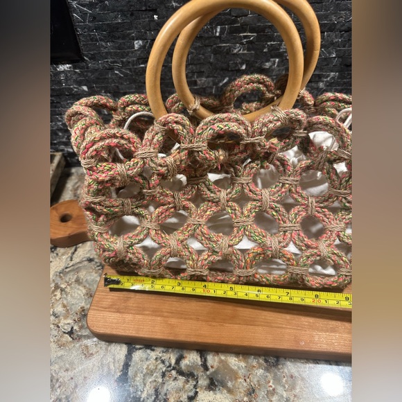 Estrella Shirleah Jute Bag Multicolor Round Wood Handles Vegan Made in India - Picture 3 of 13